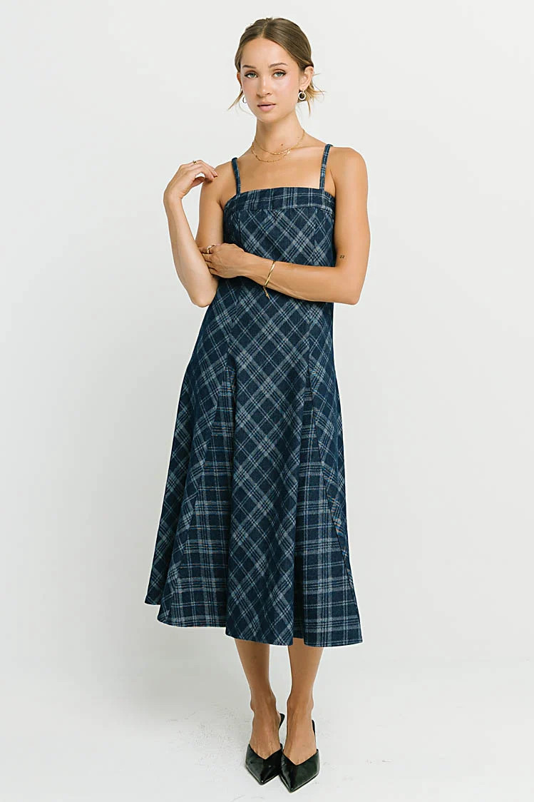 Hayes Plaid Denim Dress - XL / Dark Wash | Böhme US