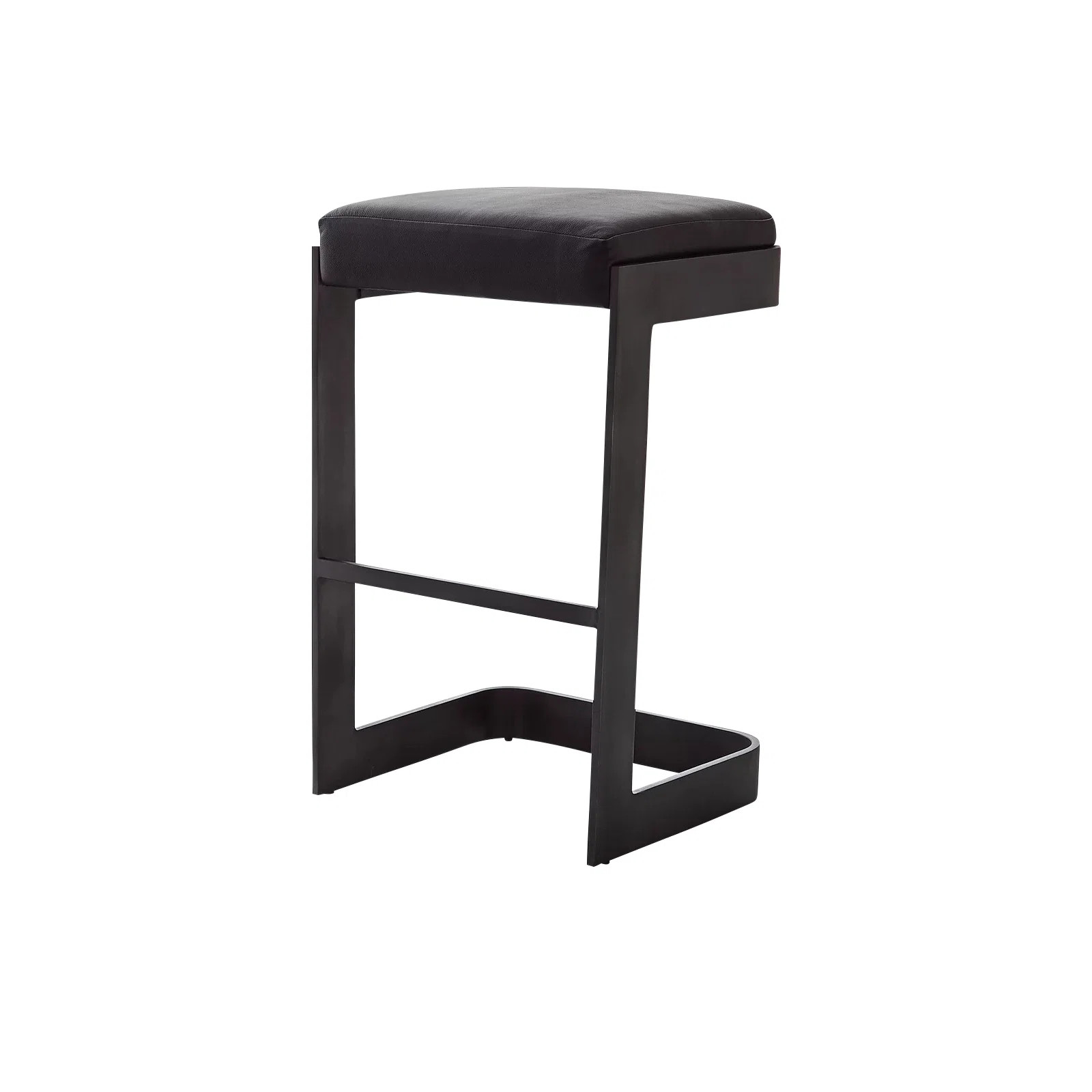 Regan Bar Stool w/Black Leather-Graphite | Perigold