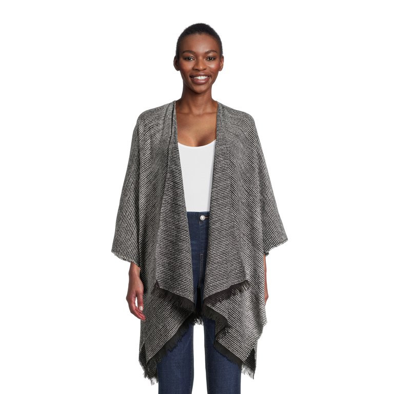 Time and Tru Women’s Midweight Layering Wrap, Sizes XS-XL, Black Soot/Winter White | Walmart (US)
