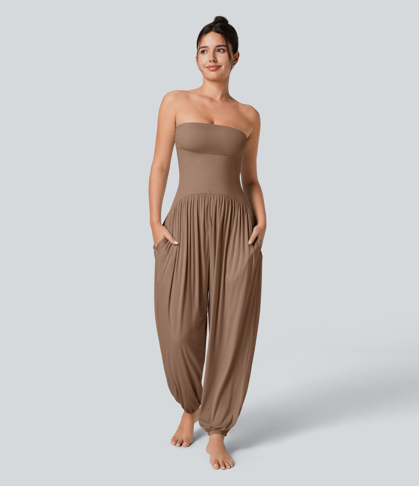 Ribbed Tube Backless Side Pocket Casual Jumpsuit | HALARA