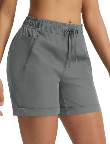 baleaf Women's 5'' Hiking Shorts with Zipper Pockets Lightweight Water Resistant Strech Quick Dry Golf Athletic Shorts Dark Gray L | Amazon (US)