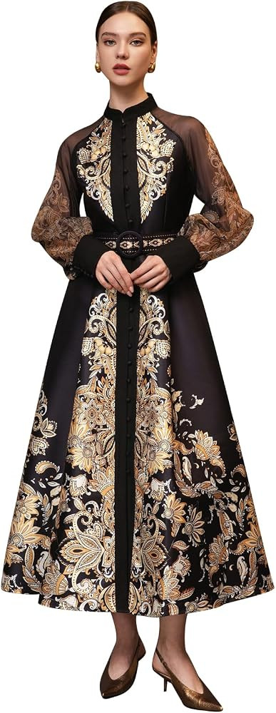 CHICWISH Women Paisley Button-Up Belted Maxi Dress | Amazon (US)