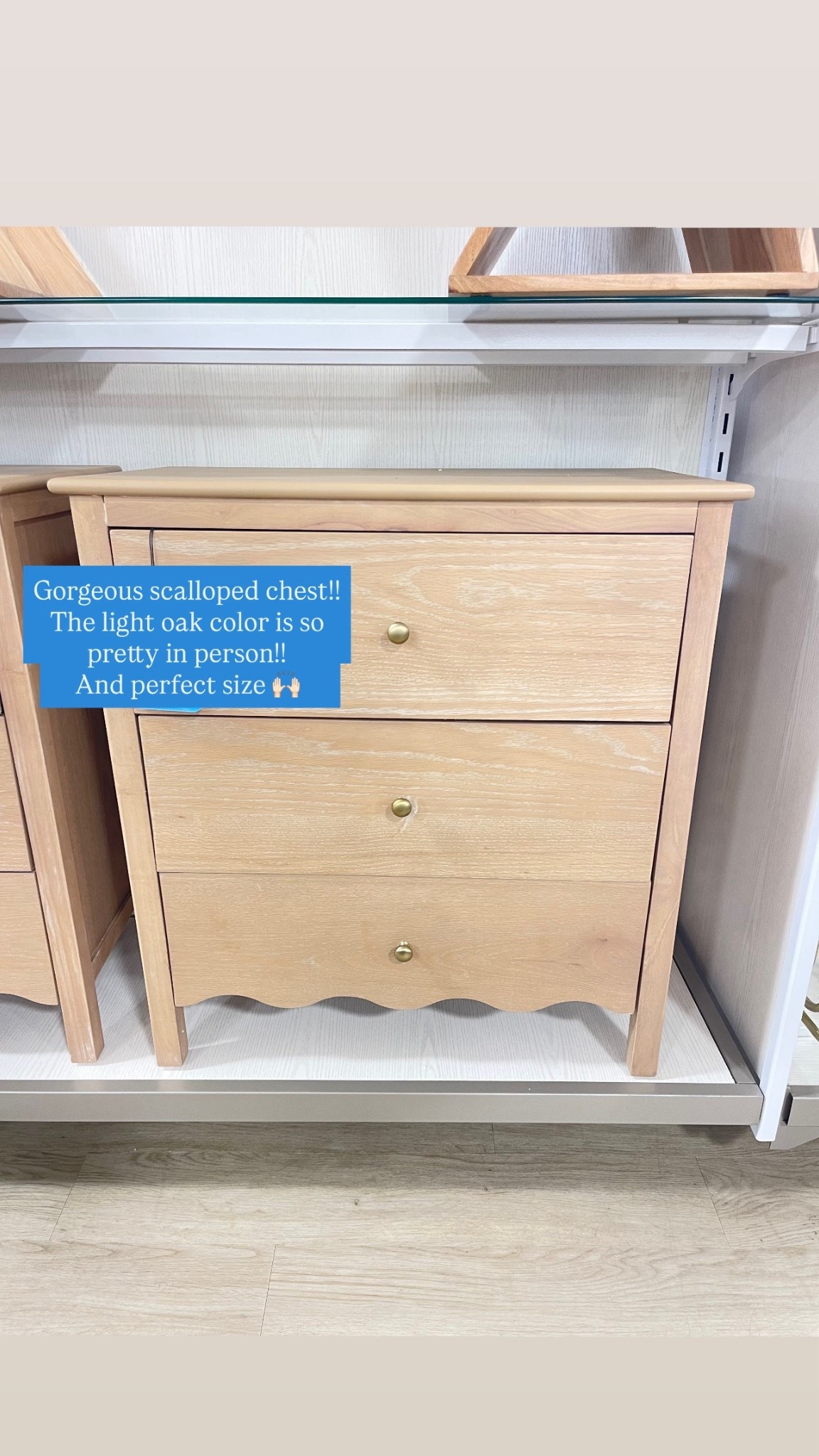 Looove this new light oak scalloped chest of drawers!! Excellent size for a larger nightstand and the color is so gorgeous in person!! Also available in a pretty blue! 😍

#LTKSaleAlert #LTKHome