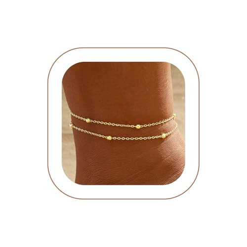 GOSFRY Gold Ankle Bracelets for Women, 14K Plated Gold Anklets for Women | Amazon (US)