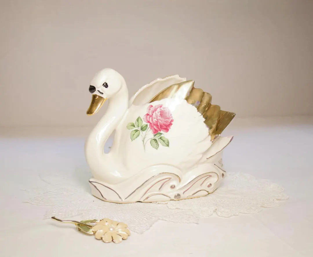 Vintage Mccoy Swan Planter | Gilded Ceramic Cottagecore Decor - Etsy | Etsy (US)