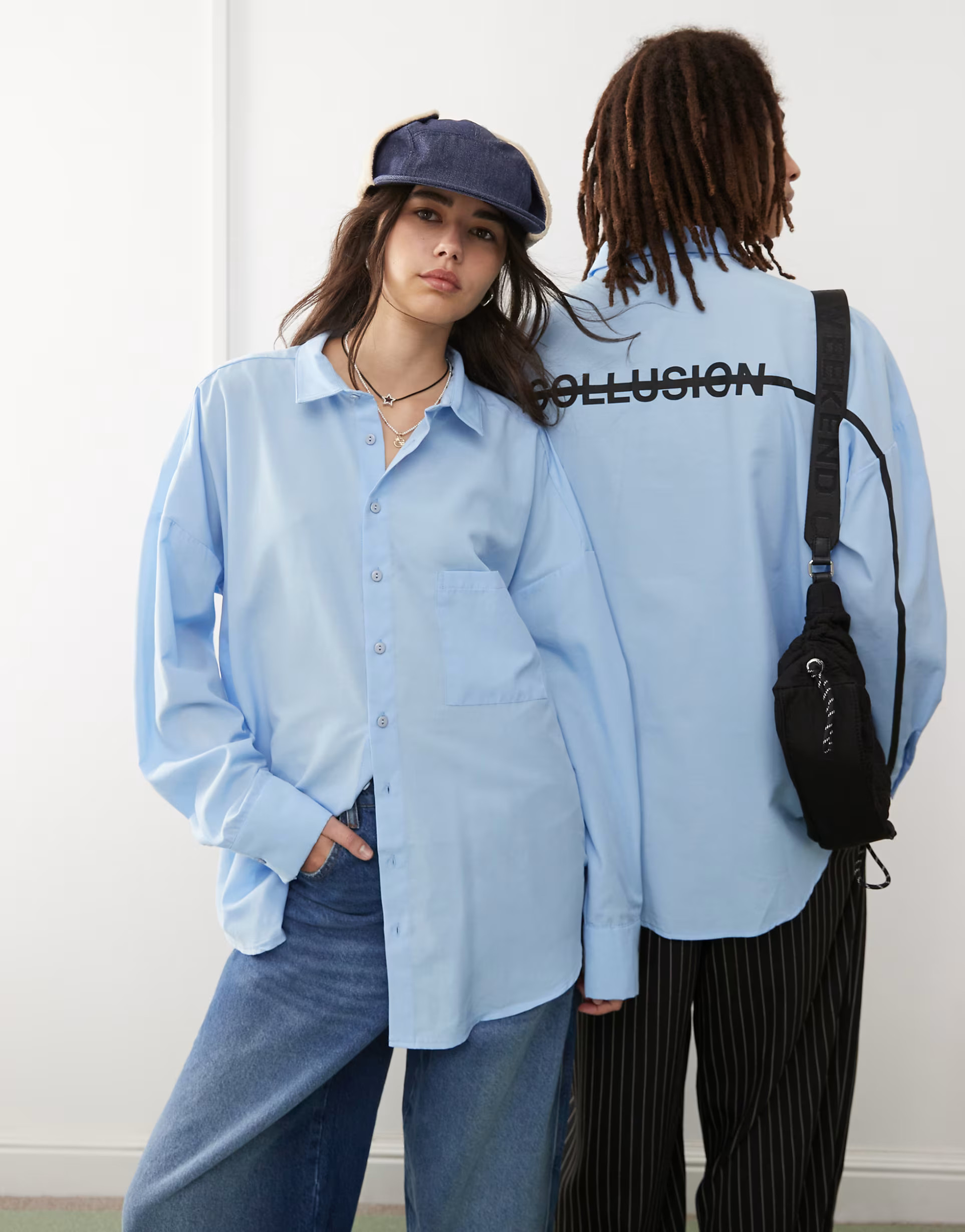 COLLUSION Unisex oversized shirt with back print in blue | ASOS | ASOS (Global)