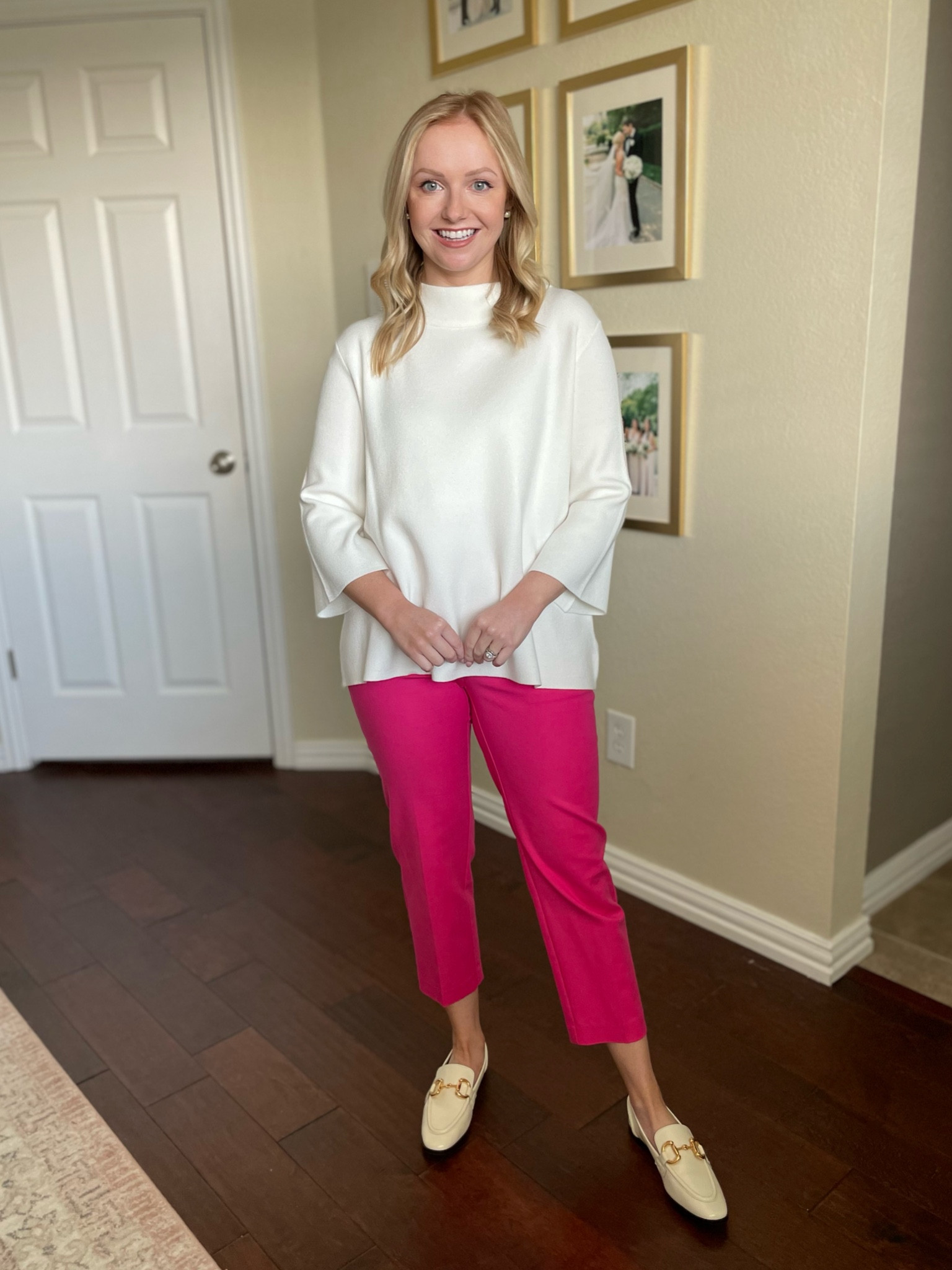 Wearing a 2P in pants and S in sweater | teacher outfit, workwear, spring workwear, pink pants, cream sweater 

#LTKSeasonal #LTKworkwear #LTKFind