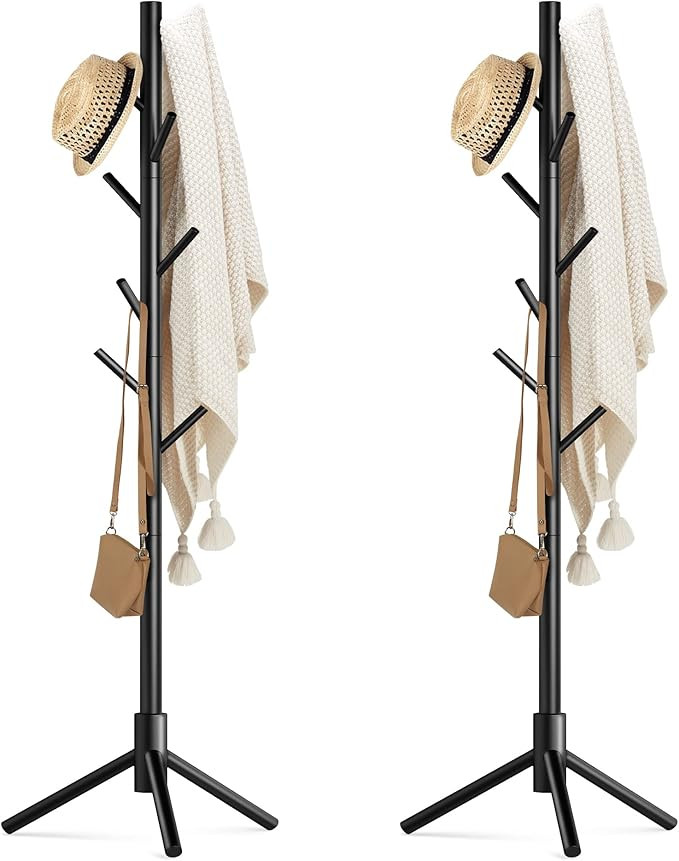 Haddockway Wooden Coat Rack Stand with 8 Hooks New Zealand Pine 3 Adjustable Coat Standing Tree E... | Amazon (US)