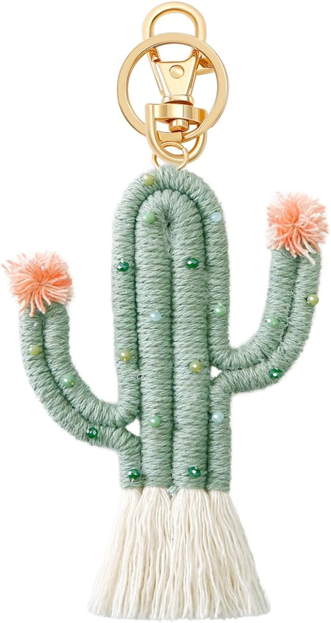 Women Girls Weaving Cactus Tassel Keychain Bag Keyring Holder Wallet Purse Pendant Decorations | Amazon (US)