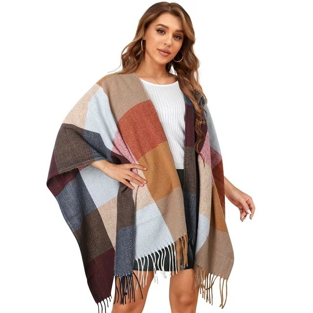 Ayieyill Shawl Wraps for Women Women's Poncho Open Front Boho Knitted Plaid Blanket Scarf Cape,  ... | Walmart (US)