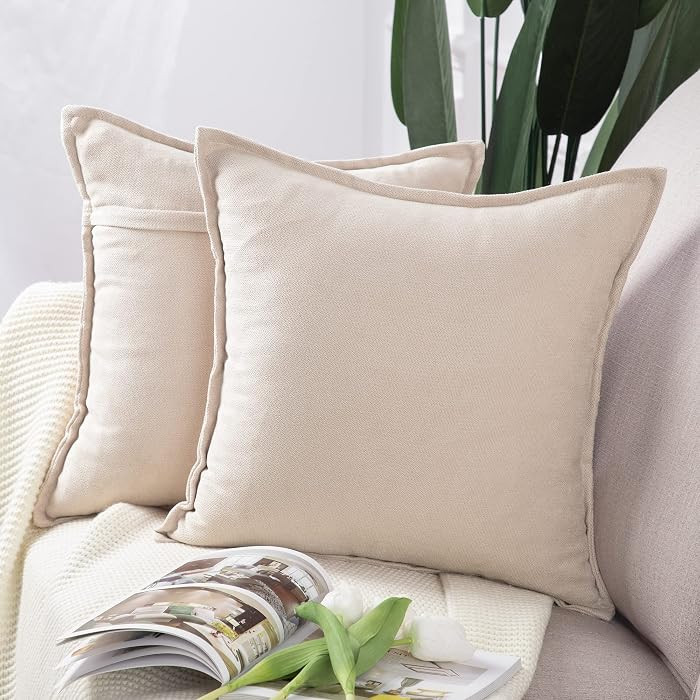 MADIZZ Set of 2 Rustic Farmhouse Chenille Throw Pillow Covers 20x20 Inch Beige Soft Decorative Cu... | Amazon (US)