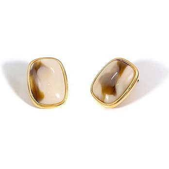 M.DUN- Round Edges Rectangle Shape Studs Earring. Abalone Amber Turquoise Resin Stone Design, 18k... | Amazon (US)