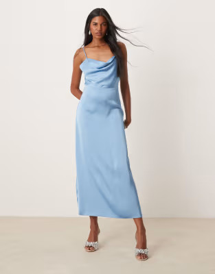 Vila satin cowl neck maxi dress in blissful blue | ASOS | ASOS (Global)