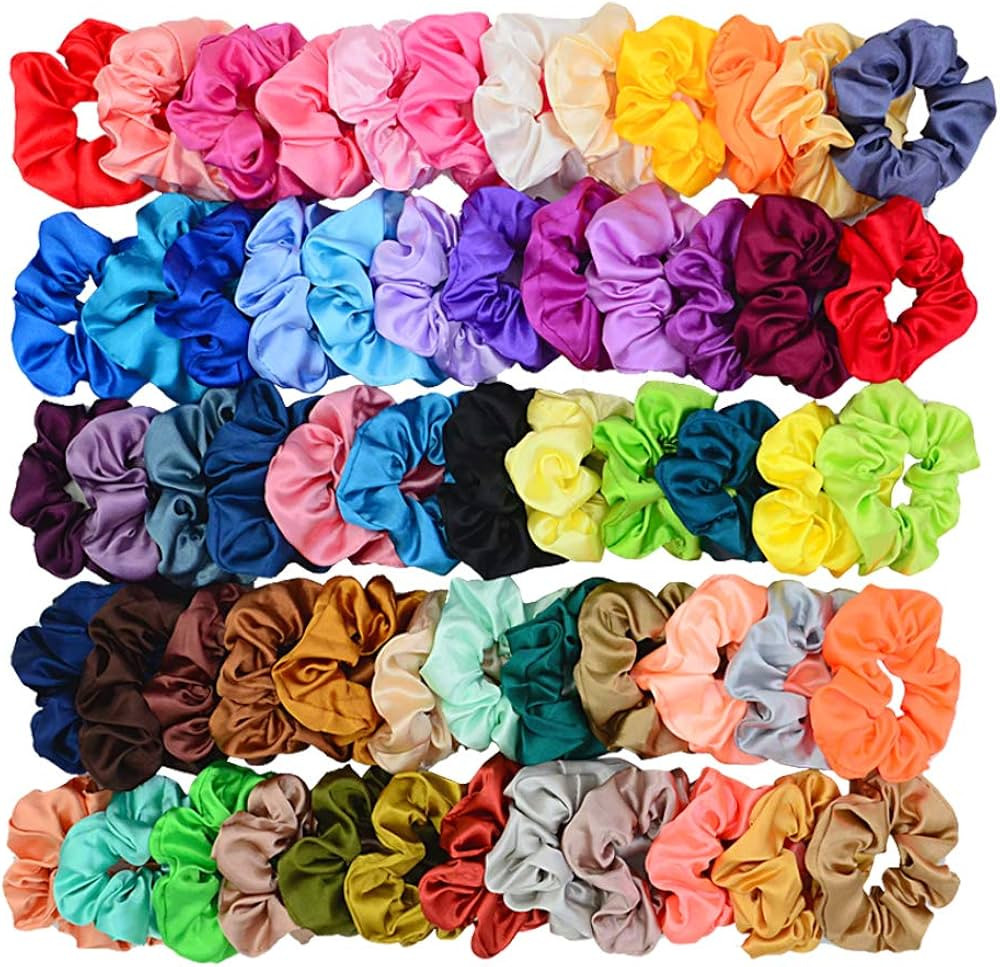 Simnice 60 Colors Silk Large Satin Hair Scrunchies Elastic Hair Bobbles Ponytail Holder Hair Scru... | Amazon (US)