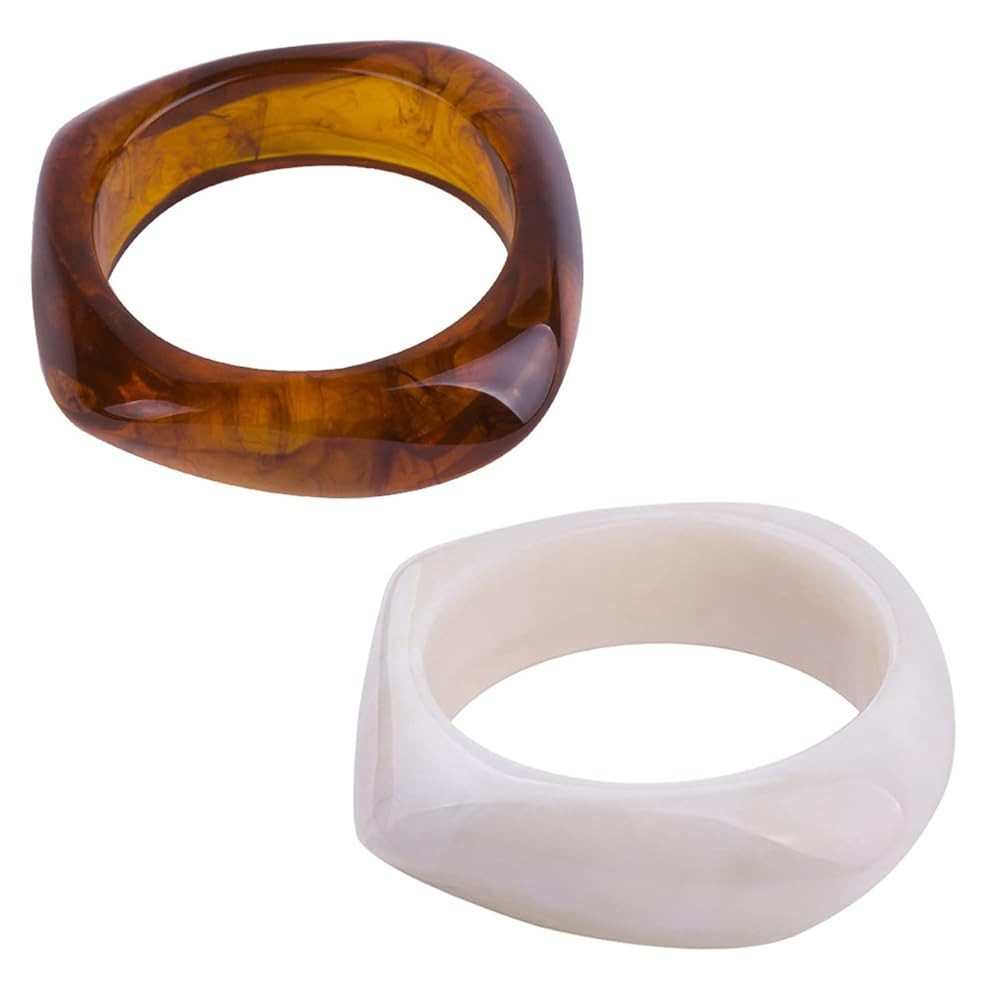 2Pcs Chunky Acrylic Transparent Candy Color Geometric Round Square Cuff Bangle Bracelet Set for W... | Amazon (US)