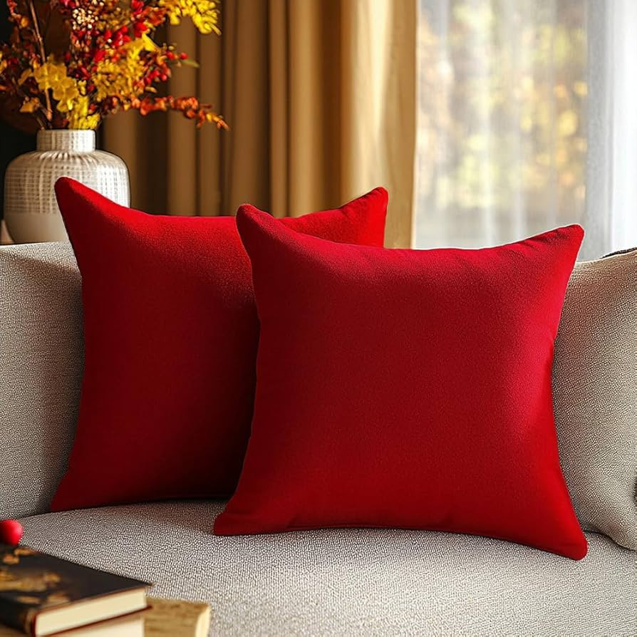 Red Pillow Covers 18x18 Inch Pack of 2 Red Throw Pillows for Couch Living Room Bed Bedroom Soft V... | Amazon (US)