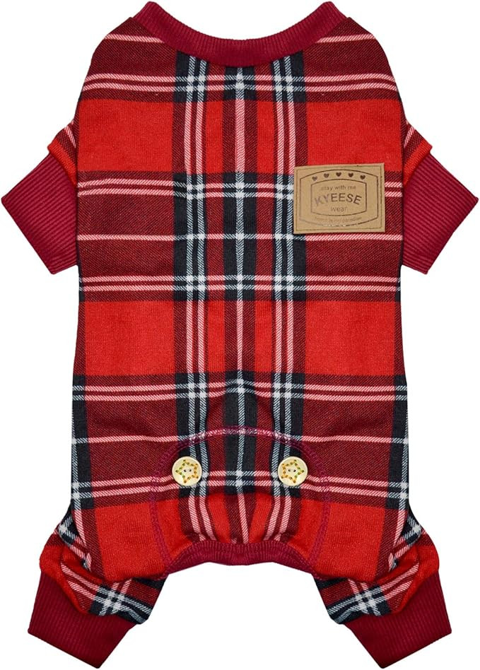 KYEESE Dog Pajama Plaid Soft Material Stretchable Dog Pajamas Onesie Pet Pjs Dog Hair Cover | Amazon (US)
