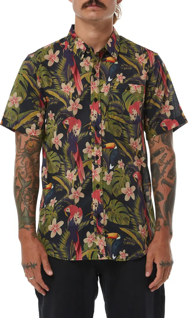 Birdman Tropical Print Short Sleeve Cotton Button-Down Shirt | Nordstrom Rack