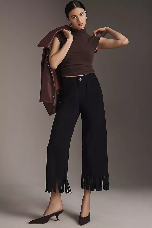 The Colette Crop Knit Fringe Pants by Maeve | Anthropologie (US)