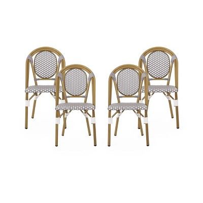 Remi 4pk Outdoor French Bistro Chairs - Gray/White/Bamboo - Christopher Knight Home | Target