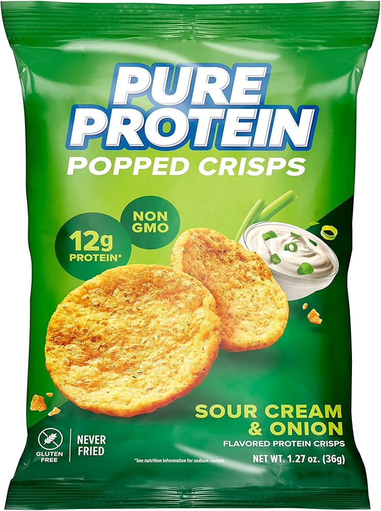 Pure Protein Popped Crisps, Sour Cream & Onion, High Protein Snack, 12G Protein, 1.27oz., 12 Coun... | Amazon (US)