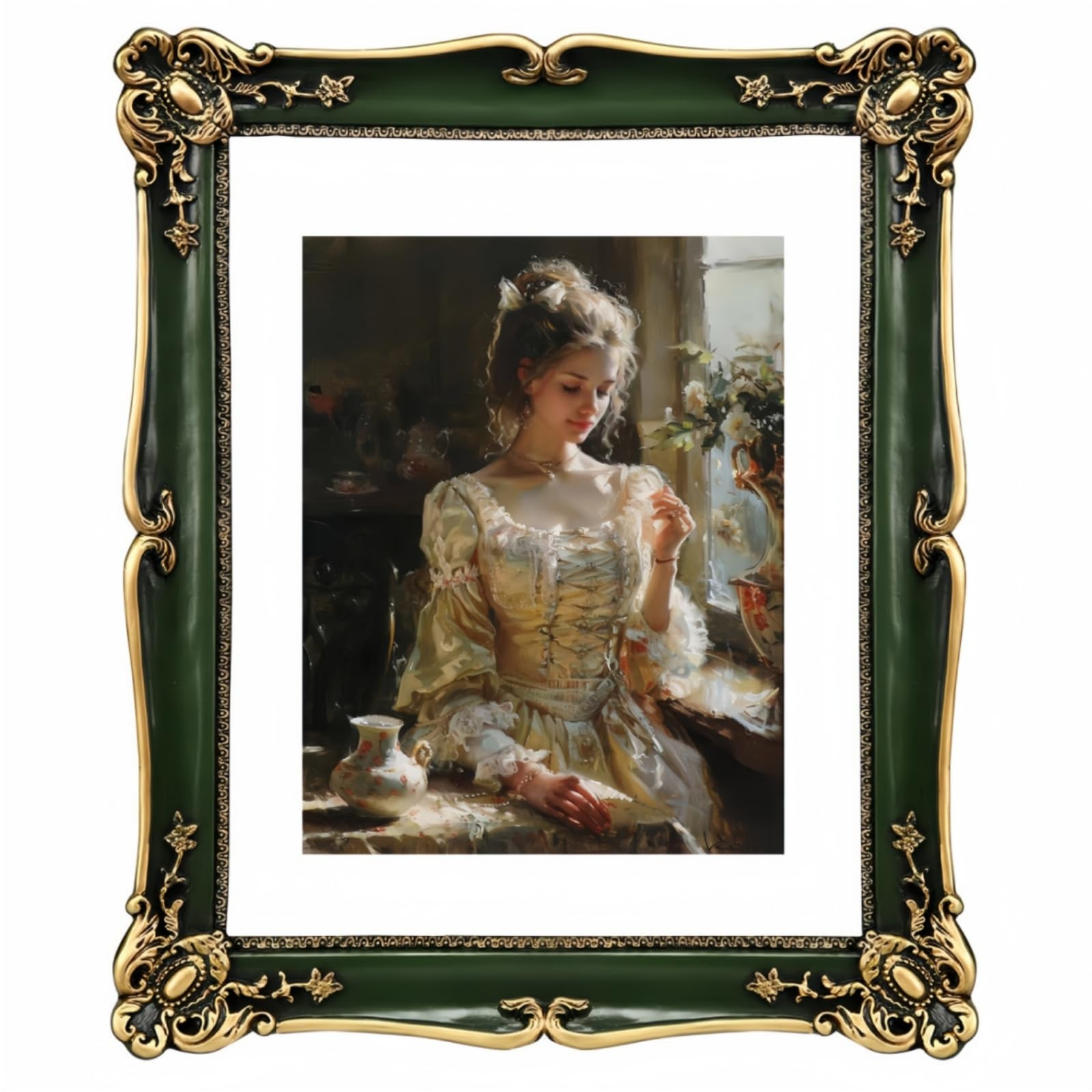 Vintage Picture Frame 6x8 Green Antique gold Photo frame with White Mat 5x7 Ornate picture frames... | Amazon (US)