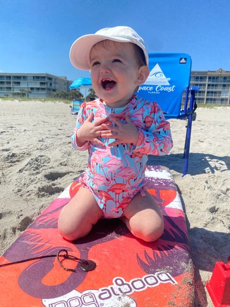 Baby girl beach outfit flamingo rash guard one piece swimsuit with snaps for easy diaper changes. Baseball hat sun hat 

#LTKkids #LTKswim #LTKbaby