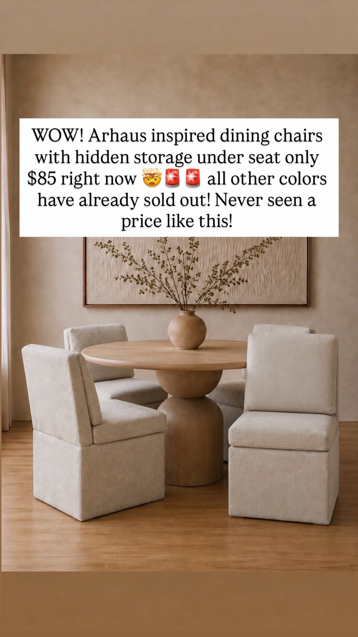 WOW! Arhaus inspired dining chairs with hidden storage under seat only $85 right now 🤯🚨🚨 all other colors have already sold out! Never seen a price like this!