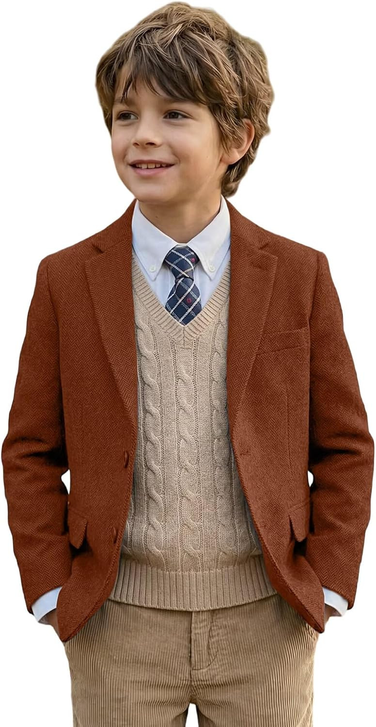 Boys Tweed Suit Blazer Herringbone Jacket Boy Sport Coats | Amazon (US)