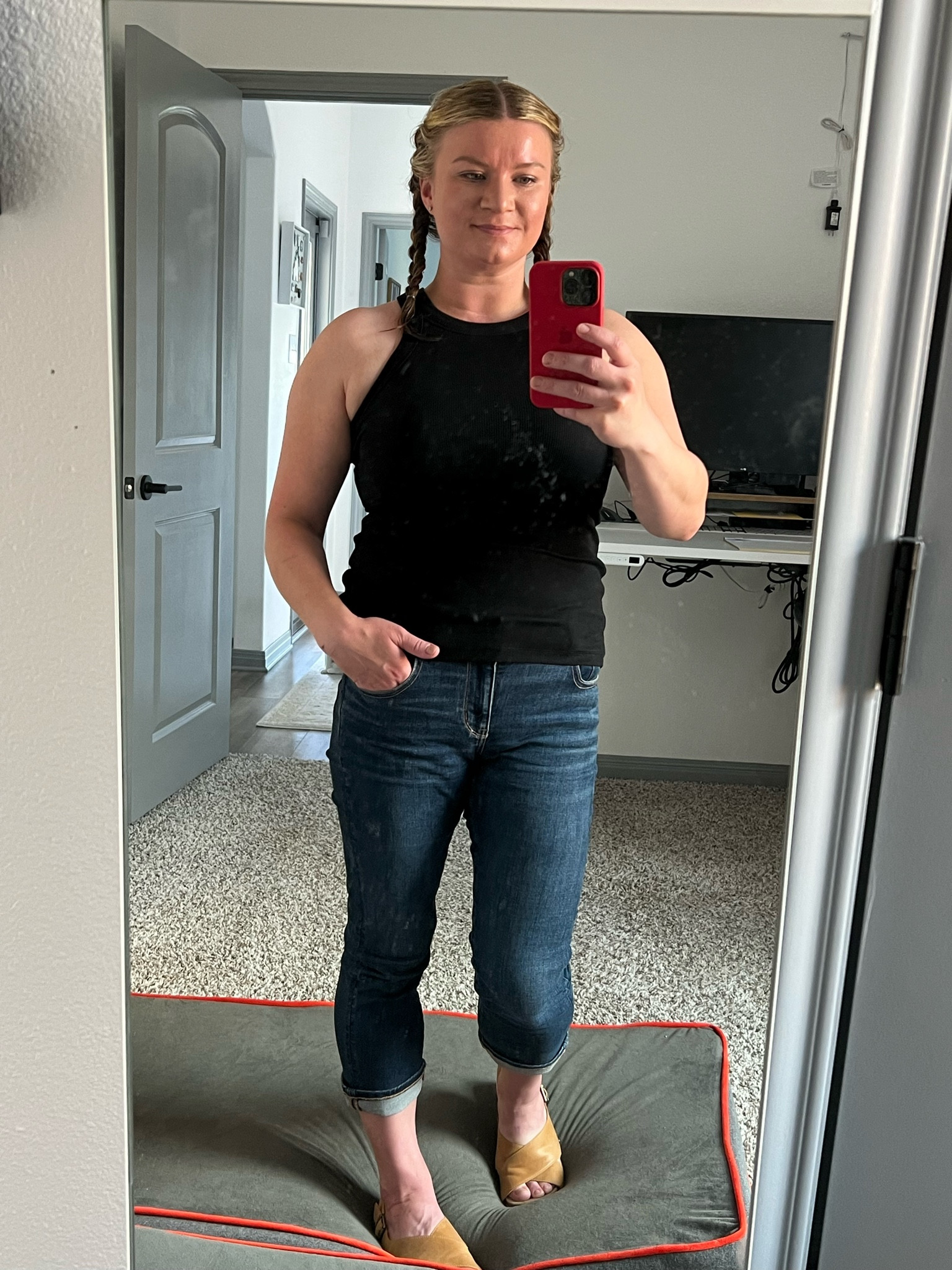 Casual weekender look: high neck black tank top, cropped jeans and ugg leather sandals

#LTKstyletip #LTKFind #LTKshoecrush