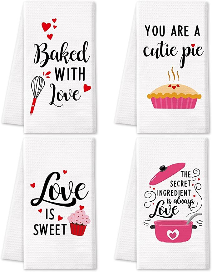 Valentine's Day Kitchen Towels Baking Love Bathroom Hand Towels w/ Hanging Loop (Symmetrical Patt... | Amazon (US)