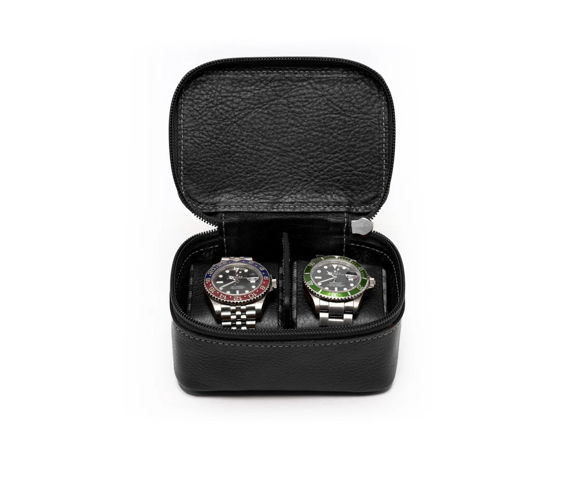 Travel Watch Case No. 257 in Vintage Black Leather | Over The Moon