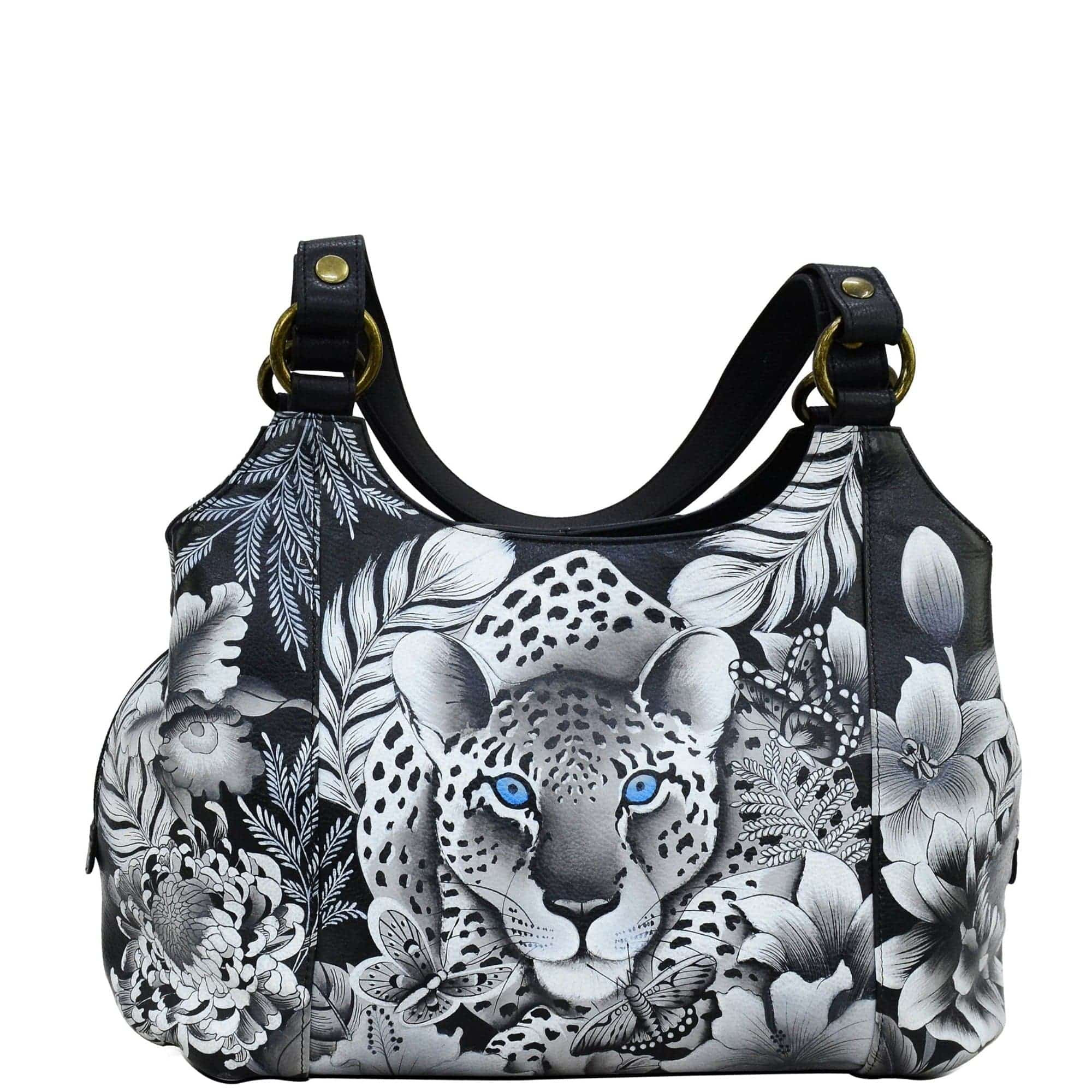 Buy Cleopatra's Leopard Leather Hand Painted Triple Compartment Large Satchel - 652 – Anuschka ... | Anuschka 