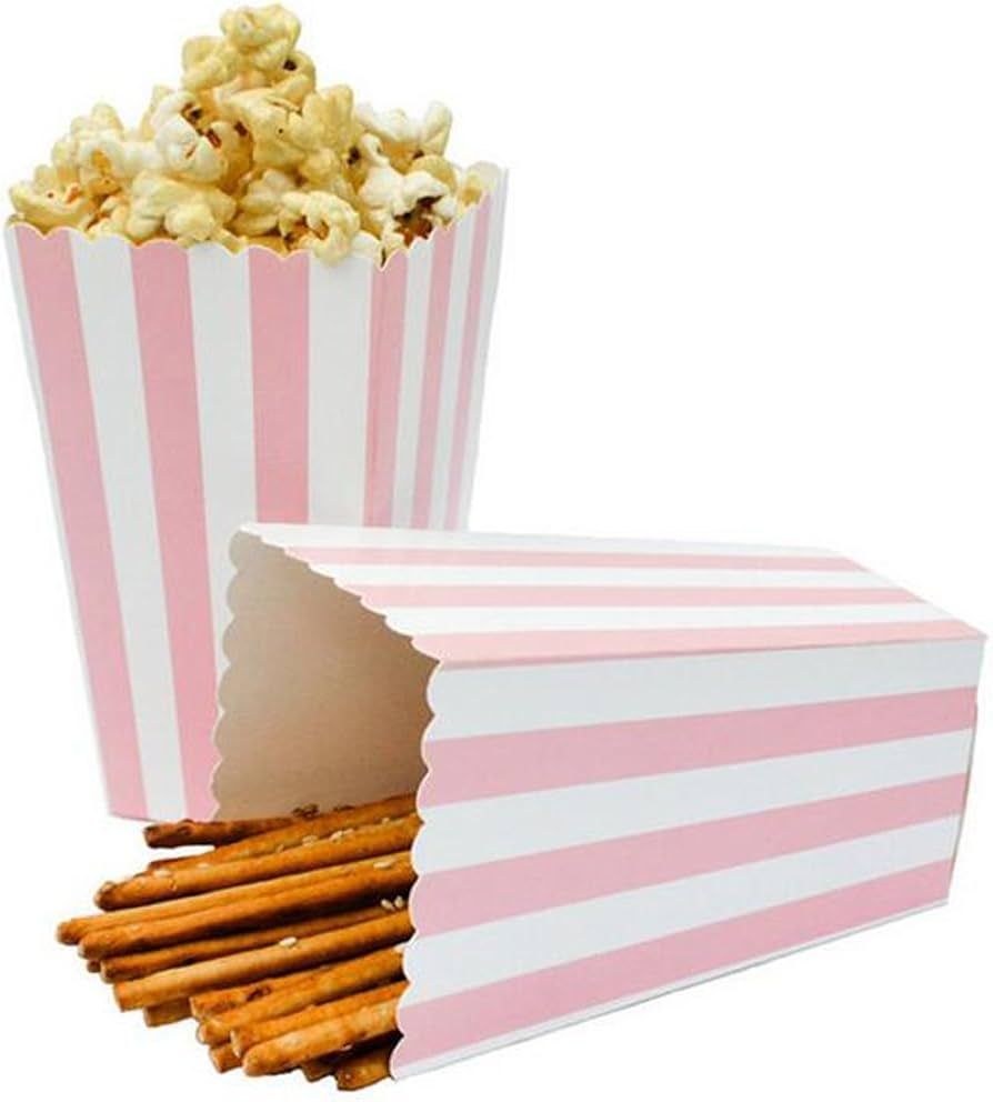 24pcs Striped Paper Popcorn Boxes for Party Favor Supplies (Pink) | Amazon (US)