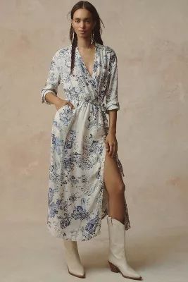 Pilcro V-Neck Linen Midi Wrap Dress | Anthropologie (UK)