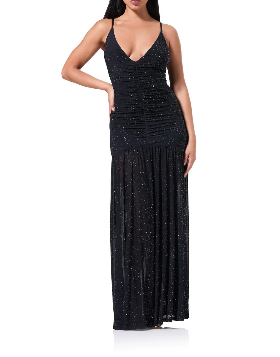 Harlow Zebra Rhinestone Dress - Noir | ShopAFRM