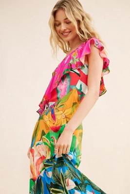 FARM Rio Mixed Flowery Ruffle One Shoulder Dress | Anthropologie (US)