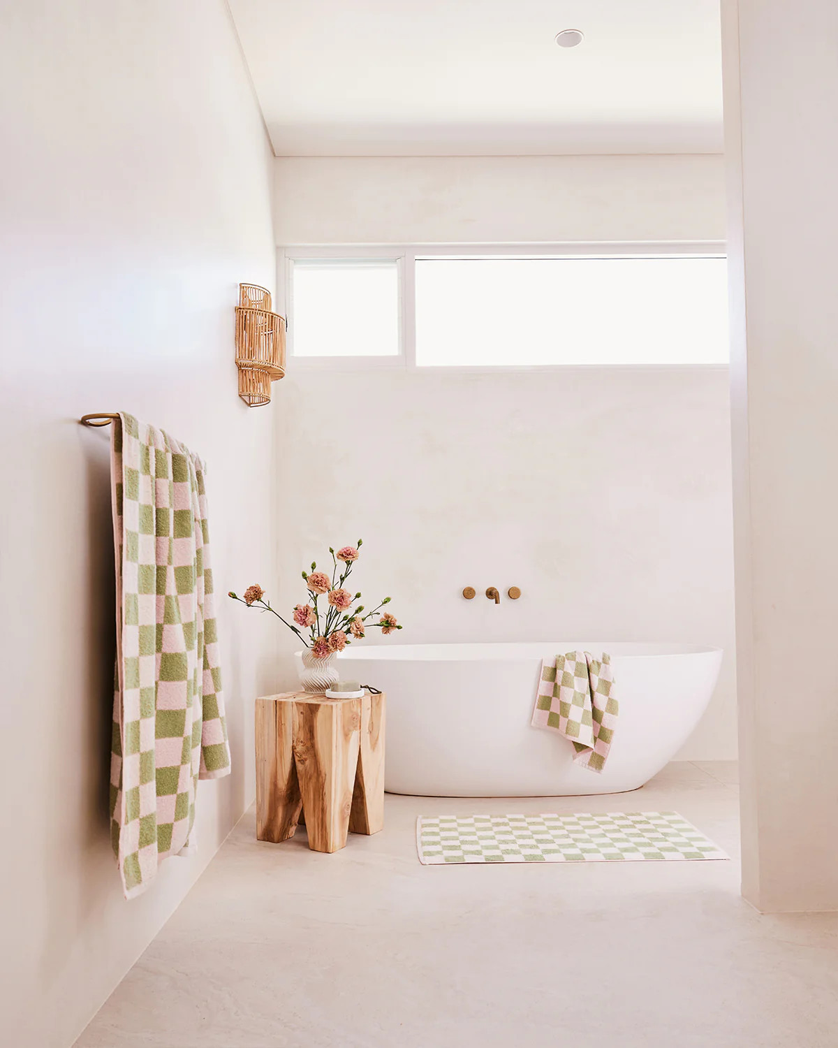 Rosewater & Sage Check 100% French Flax Linen Terry Bath Mat | Bedthreads AU