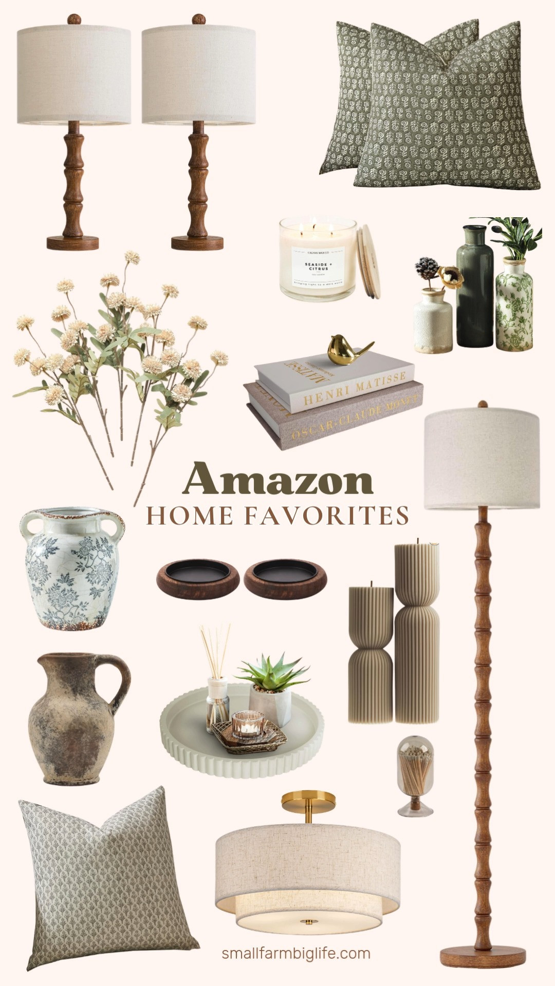 Amazon home finds I’m loving lately 🤍✨

From the prettiest glass match cloche and seaside citrus candle to rustic farmhouse vases, block print pillows, and warm layered lighting, these pieces make any space feel cozy and collected. Think concrete trays, wood candle holders, vintage inspired accents, and soft florals. All the little details that instantly elevate your home 🌿🕯️ 

 #LTKstorytime #LTKHome #LTKSaleAlert