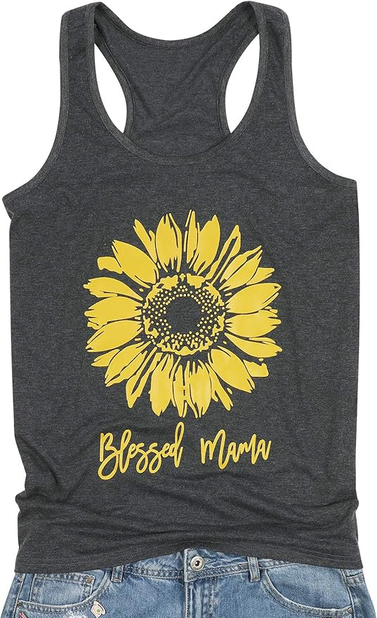 KIDDAD Blessed Mama Tank Top Womens Funny Sunflower Graphic Tanks Casual Sleeveless Summer Vcatio... | Amazon (US)
