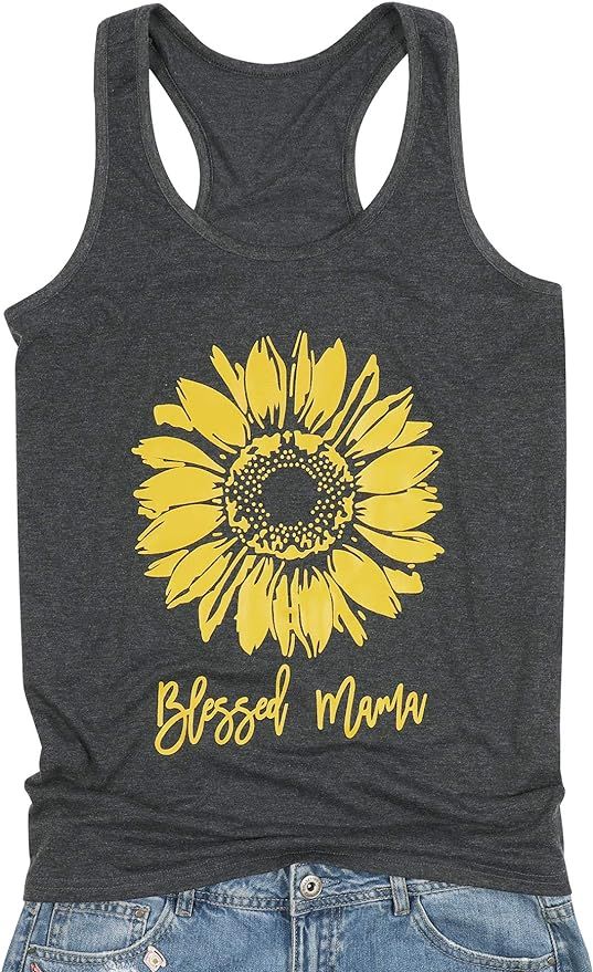 KIDDAD Blessed Mama Tank Top Womens Funny Sunflower Graphic Tanks Casual Sleeveless Summer Vcatio... | Amazon (US)