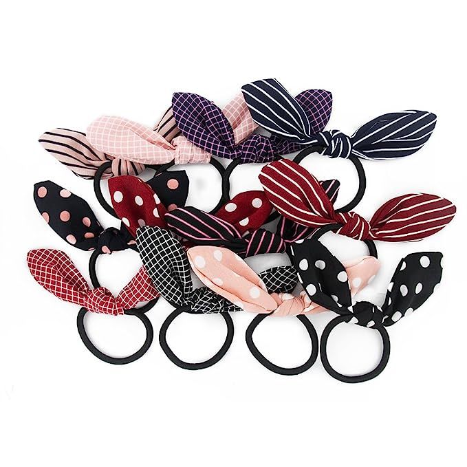 Carede 12 Pcs Wired Rabbit ear Bow Hair Bands Scrunchies Flower Chiffon Bow Hair Elastic Hair Tie... | Amazon (US)