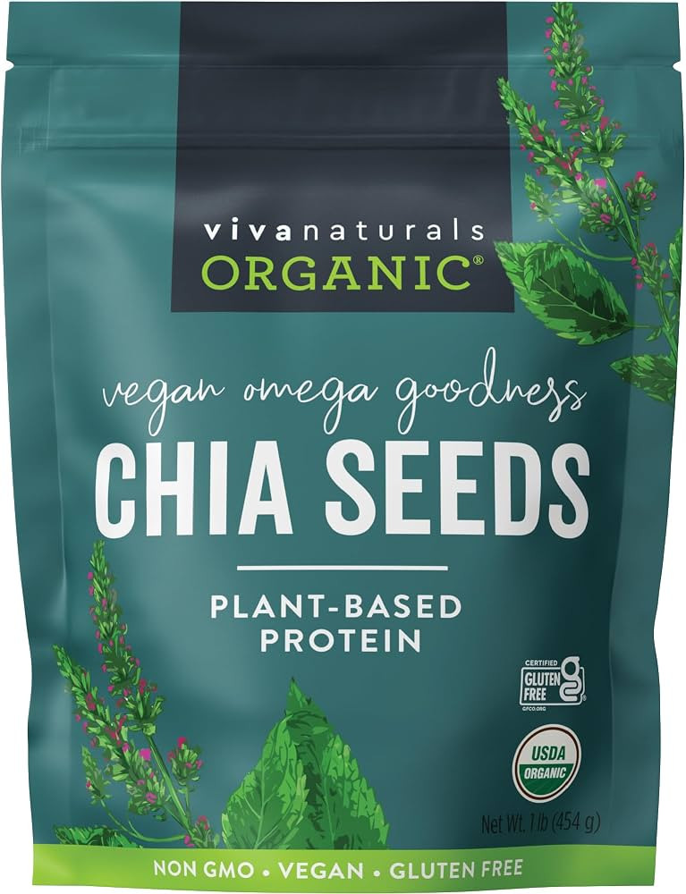 Viva Naturals Organic Chia Seeds, 1 lb, 16 Oz – Plant-Based Omega-3 and Vegan Protein, Gluten F... | Amazon (US)