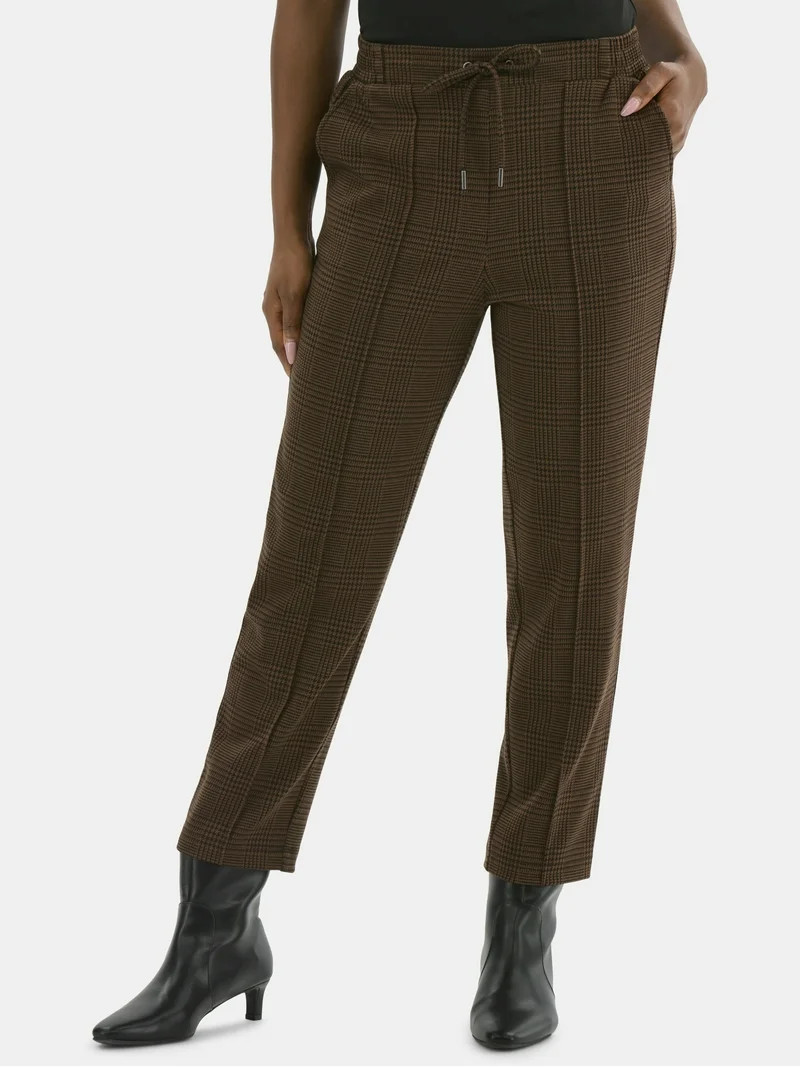 Time and Tru Women's High Rise Tapered Drawstring Pants with Pintuck, 27" Inseam, Sizes XS-XXL | Walmart (US)