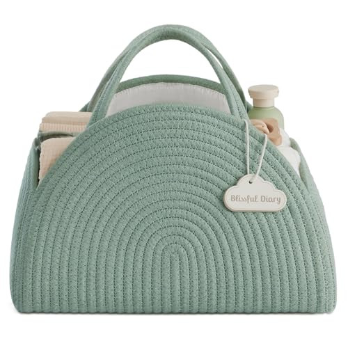 Blissful Diary Baby Diaper Caddy Organizer, Cotton Rope Diaper Caddy Basket, Large Baby Shower Caddy for Newborn Boys and Girls, Gift for Baby Shower List, Newborn Essentials Basket, Roman Green | Amazon (US)