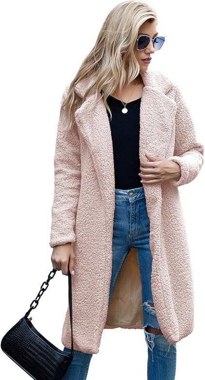 Women's Fuzzy Fleece faux fur coats Lapel Open Front Long Cardigan Coat Warm Winter Outwear Jacke... | Amazon (US)