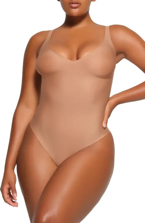 SKIMS Unlined Plunge Thong Bodysuit in Sienna at Nordstrom, Size 2X | Nordstrom