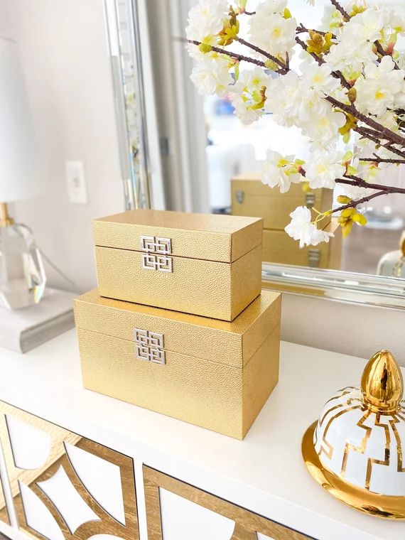 Gold Leather Decorative Boxes Set of 2 Gold Decorative Boxes | Etsy | Etsy (US)