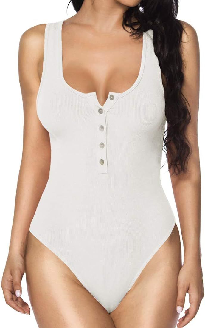 MANGOPOP Women's Henley Shirt Scoop Neck Button Down Ribbed Sleeveless Tank Top Long Sleeve Short... | Amazon (US)