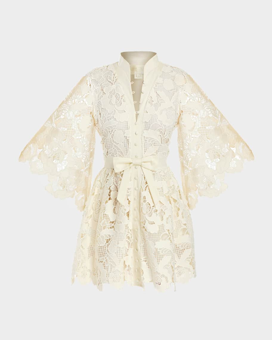 Carmen Bow-Front Floral Lace Mini Dress | Neiman Marcus